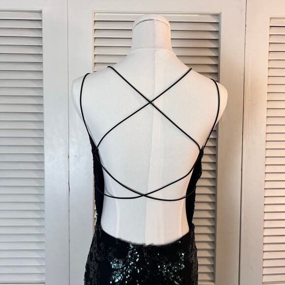 Windsor Emerald Green Sequin Maxi Dress Medium Open Back Formal Gown - Picture 8 of 13